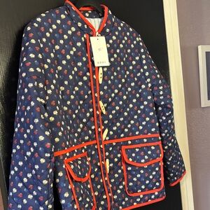 Coach Women's Floral Quilted Jacket - Blue and Red